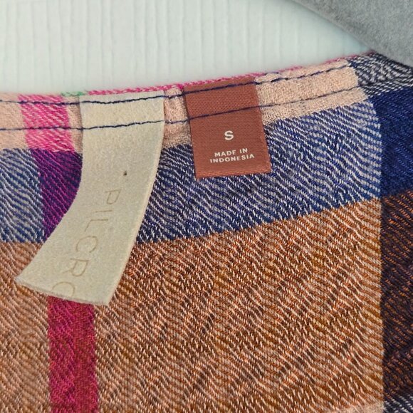 Anthropologie Pilcro Plaid Deep V Blouse Smock Waist Peplum Top Size S - Picture 8 of 9